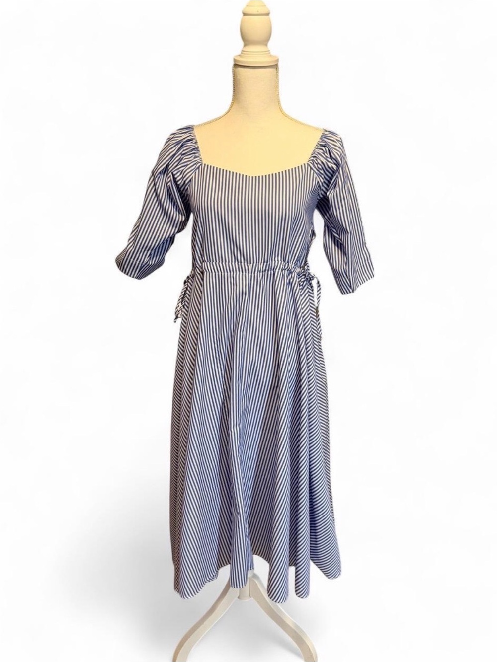 Vita Grace Blue & White Striped Puff Sleeve Cutout Maxi Dress Size 6 / Medium